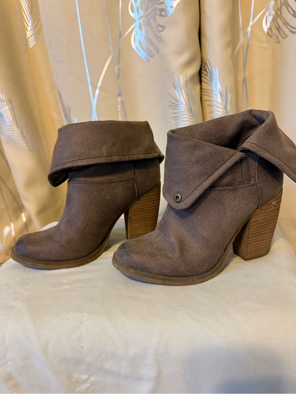 Sbicca Fold-Over Suede Ankle Booties in Brown